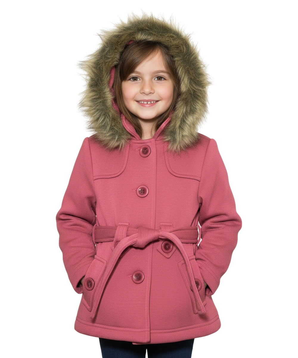 Girl Fleece Coat With Removable Fur Hood Plum GJ15108