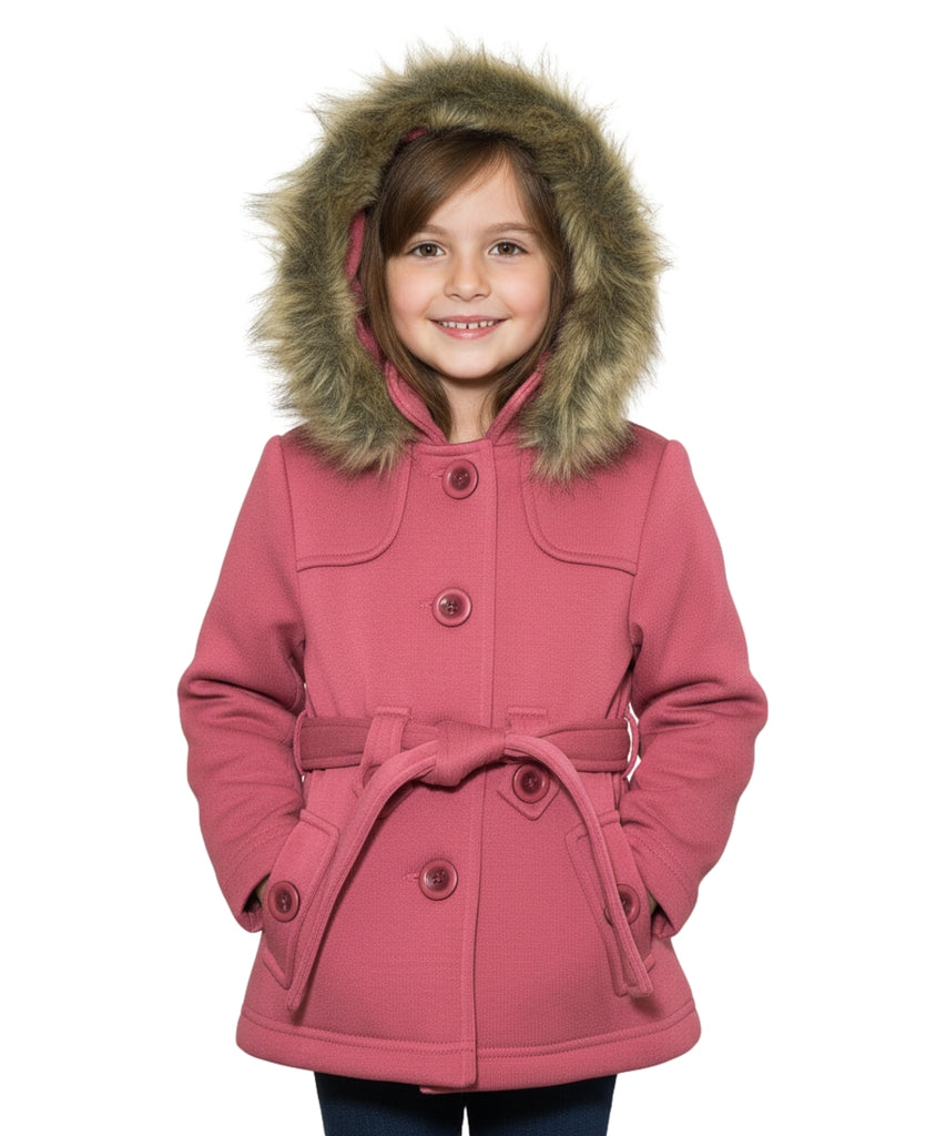 Girl Fleece Coat With Removable Fur Hood Plum GJ15108