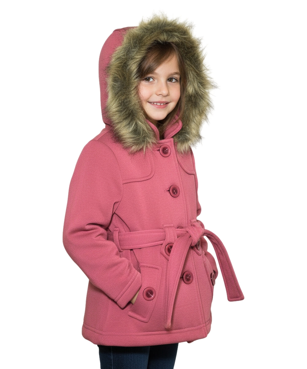 Girl Fleece Coat With Removable Fur Hood Plum GJ15108