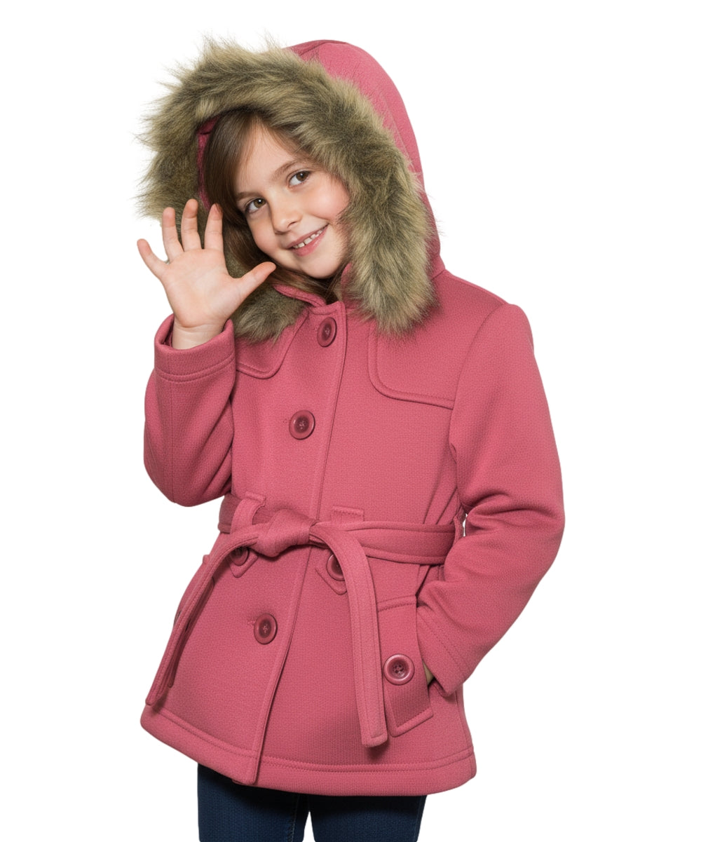 Girl Fleece Coat With Removable Fur Hood Plum GJ15108