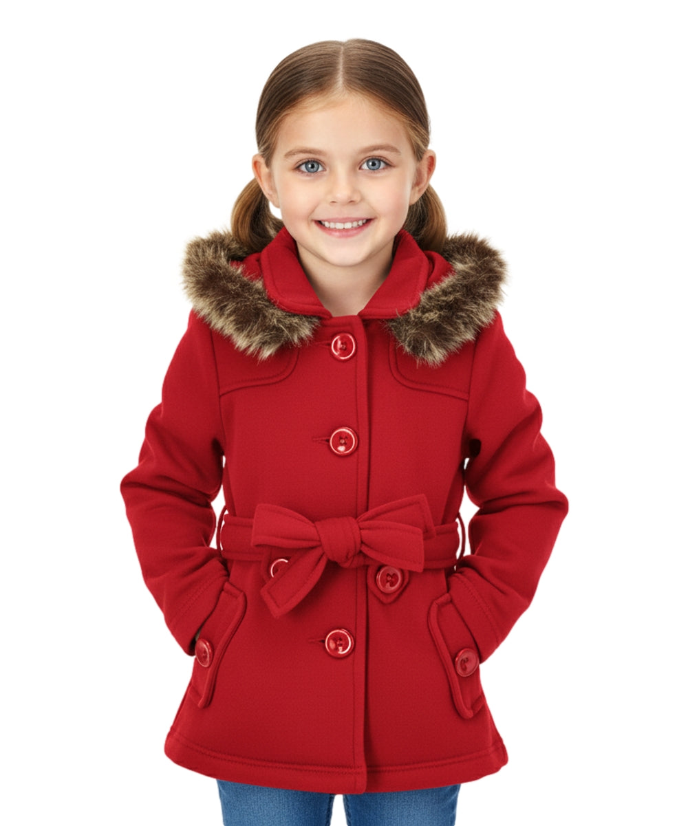 Girl Fleece Coat With Removable Fur Hood Red GJ15108