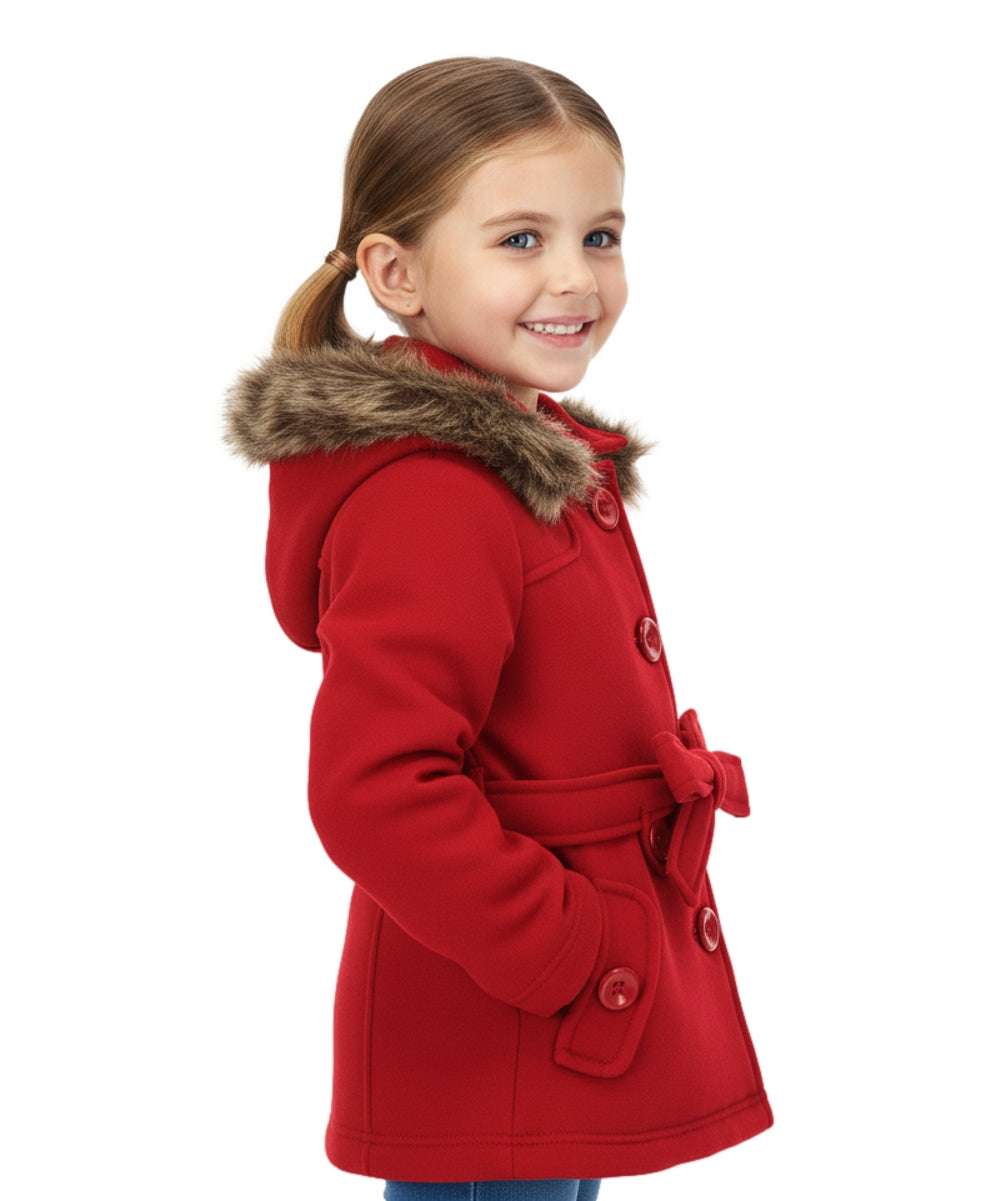 Girl Fleece Coat With Removable Fur Hood Red GJ15108