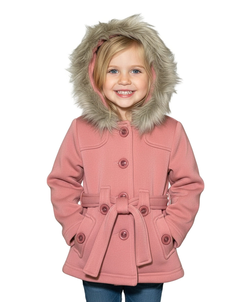 Girl Fleece Coat With Removable Fur Hood Rose GJ15108