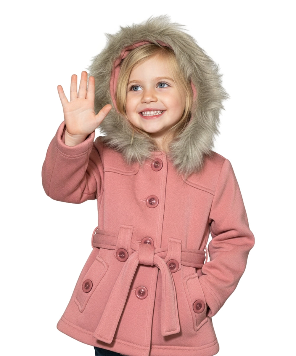 Girl Fleece Coat With Removable Fur Hood Rose GJ15108