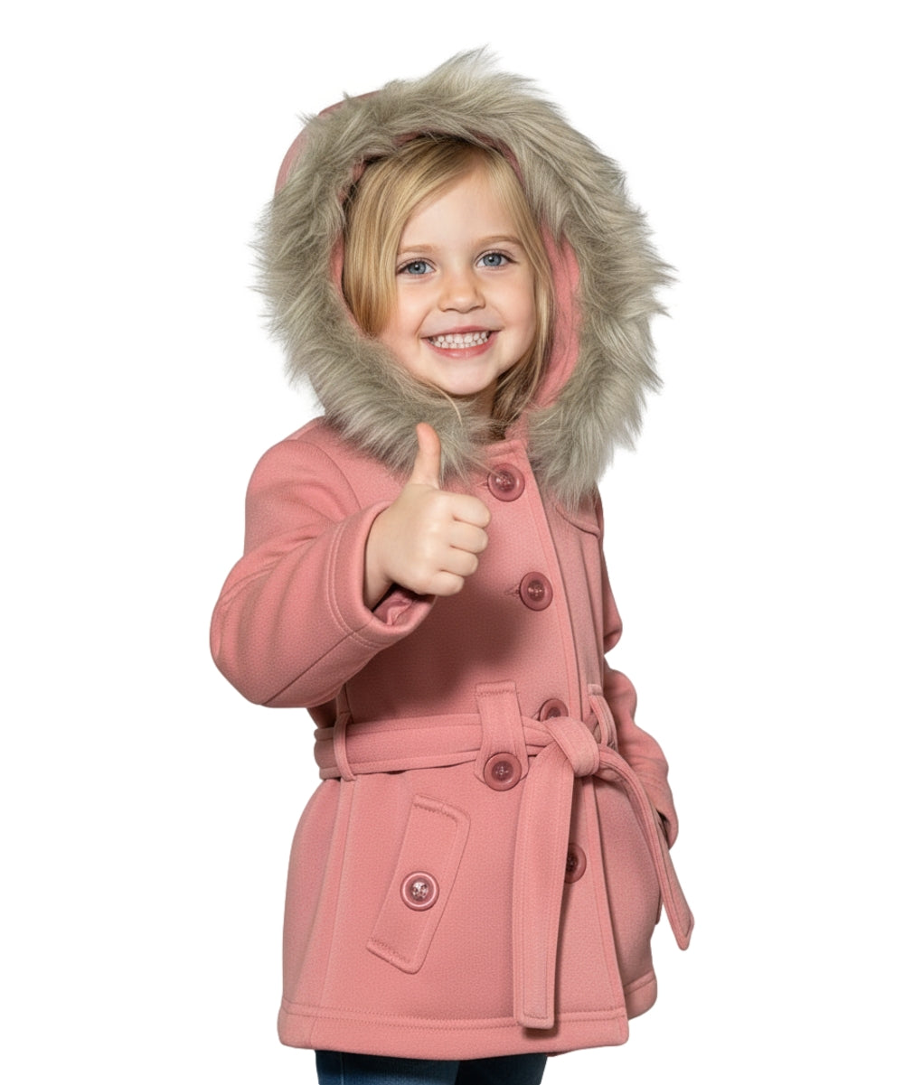 Girl Fleece Coat With Removable Fur Hood Rose GJ15108