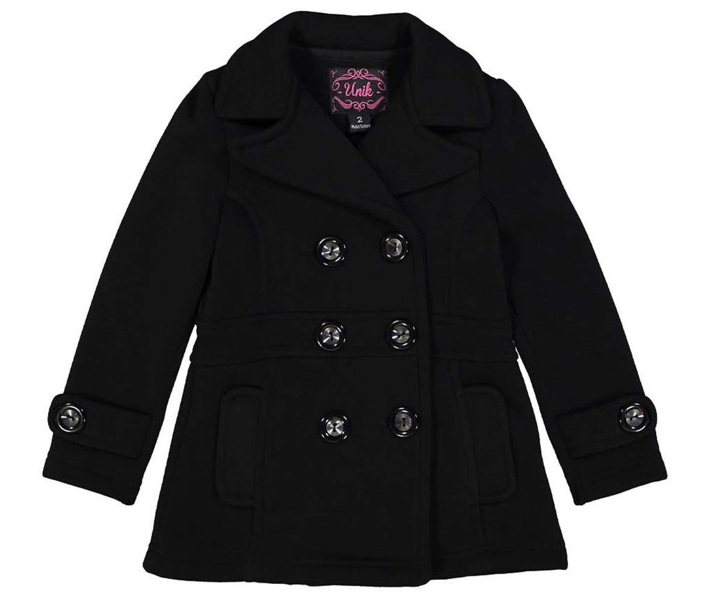 Girl's Black Fleece Coat With Buttons