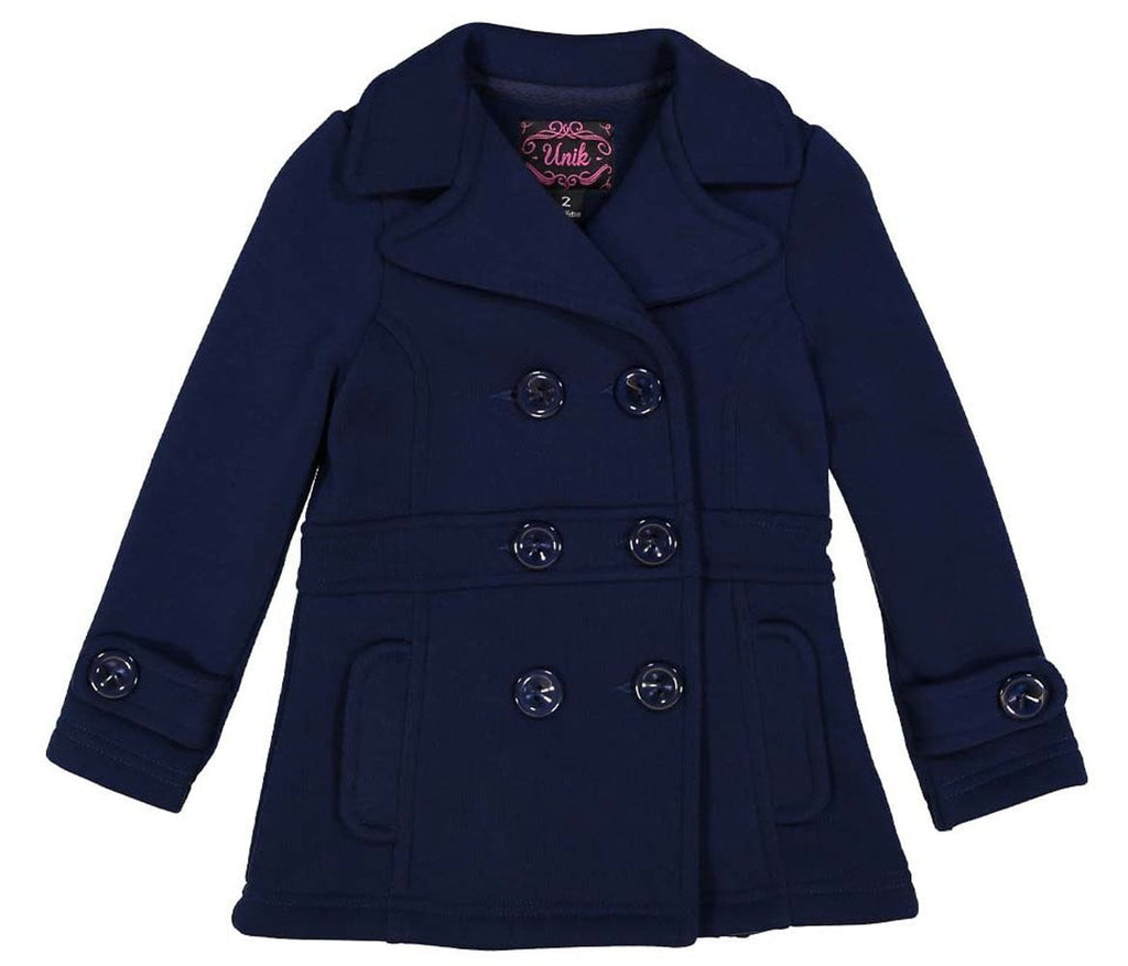 Girl's Navy Fleece Coat With Buttons