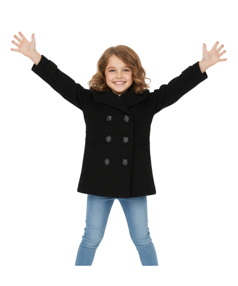 Girl Double Breasted Fleece Jacket Black GJ16107, GJ15101