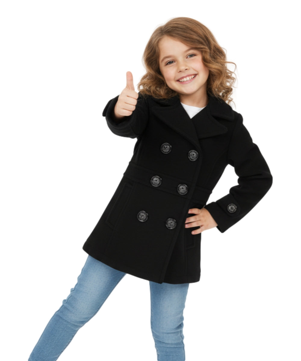 Girl Double Breasted Fleece Jacket Black GJ16107, GJ15101