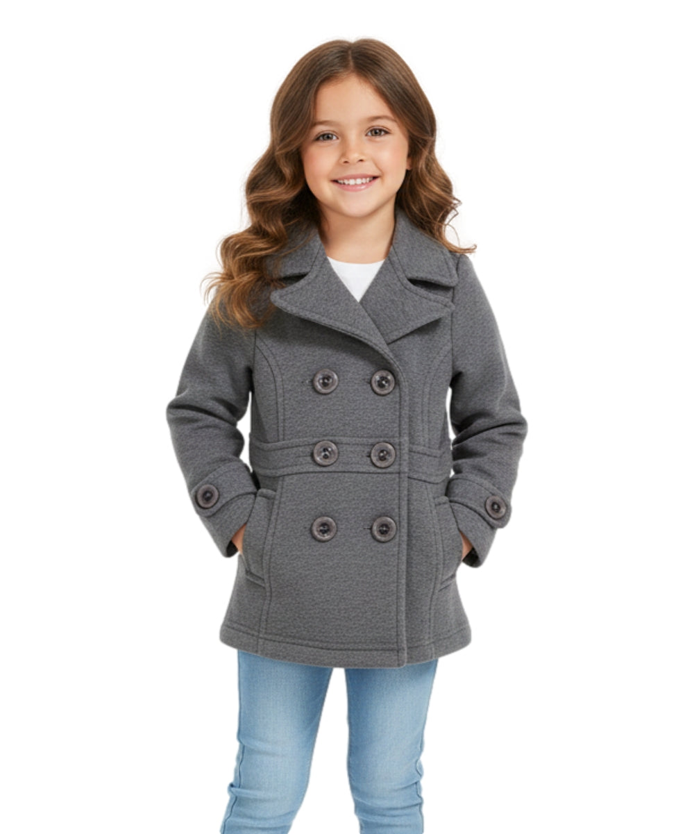 Girl Double Breasted Fleece Jacket D Grey GJ16107, GJ15101