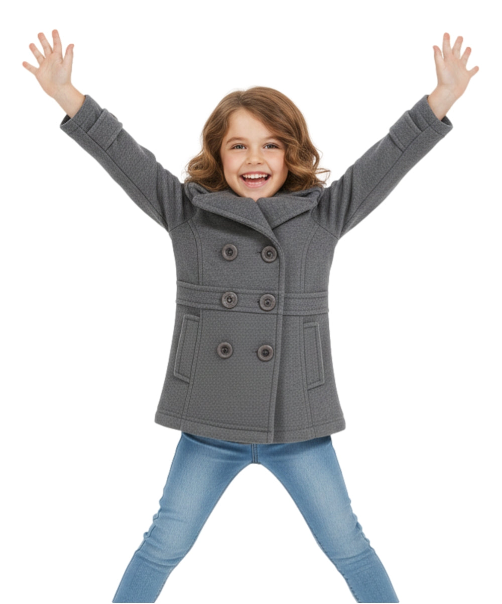 Girl Double Breasted Fleece Jacket D Grey GJ16107, GJ15101