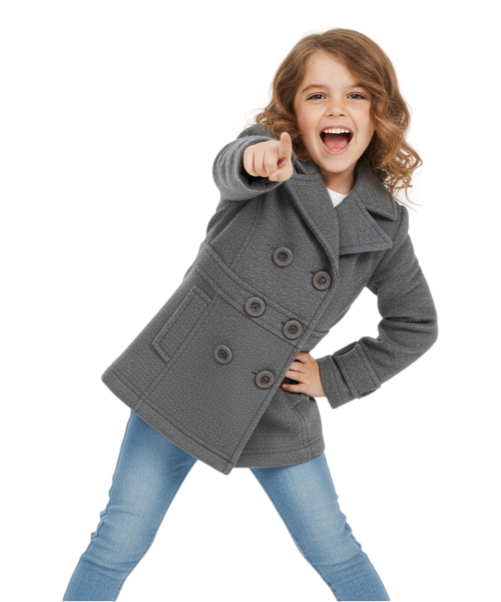 Girl Double Breasted Fleece Jacket D Grey GJ16107, GJ15101