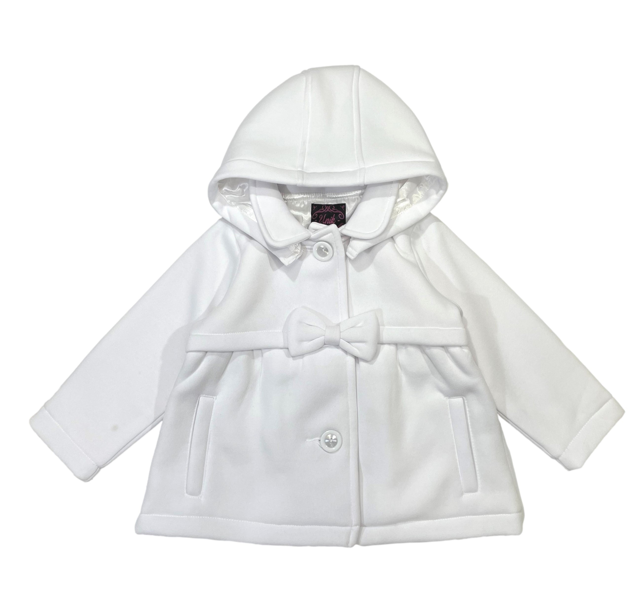 Fancy Baby and Toddler Pea Coat With Bow White GJ16111