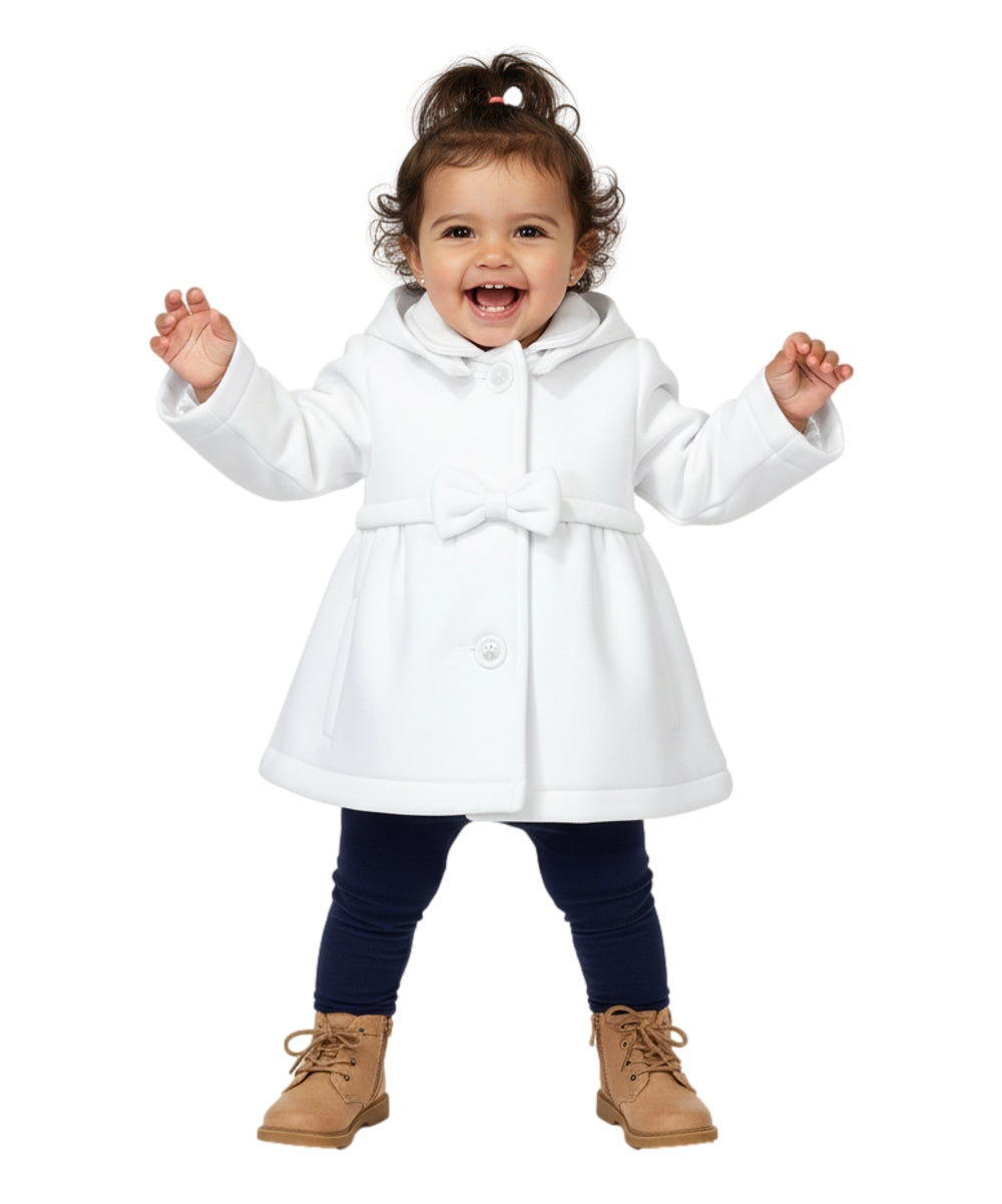 Fancy Baby and Toddler Pea Coat With Bow White GJ16111