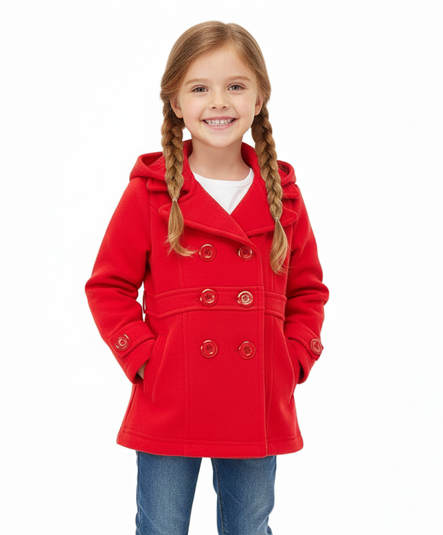 Girl Fleece Coat With Hood Red GJ17109
