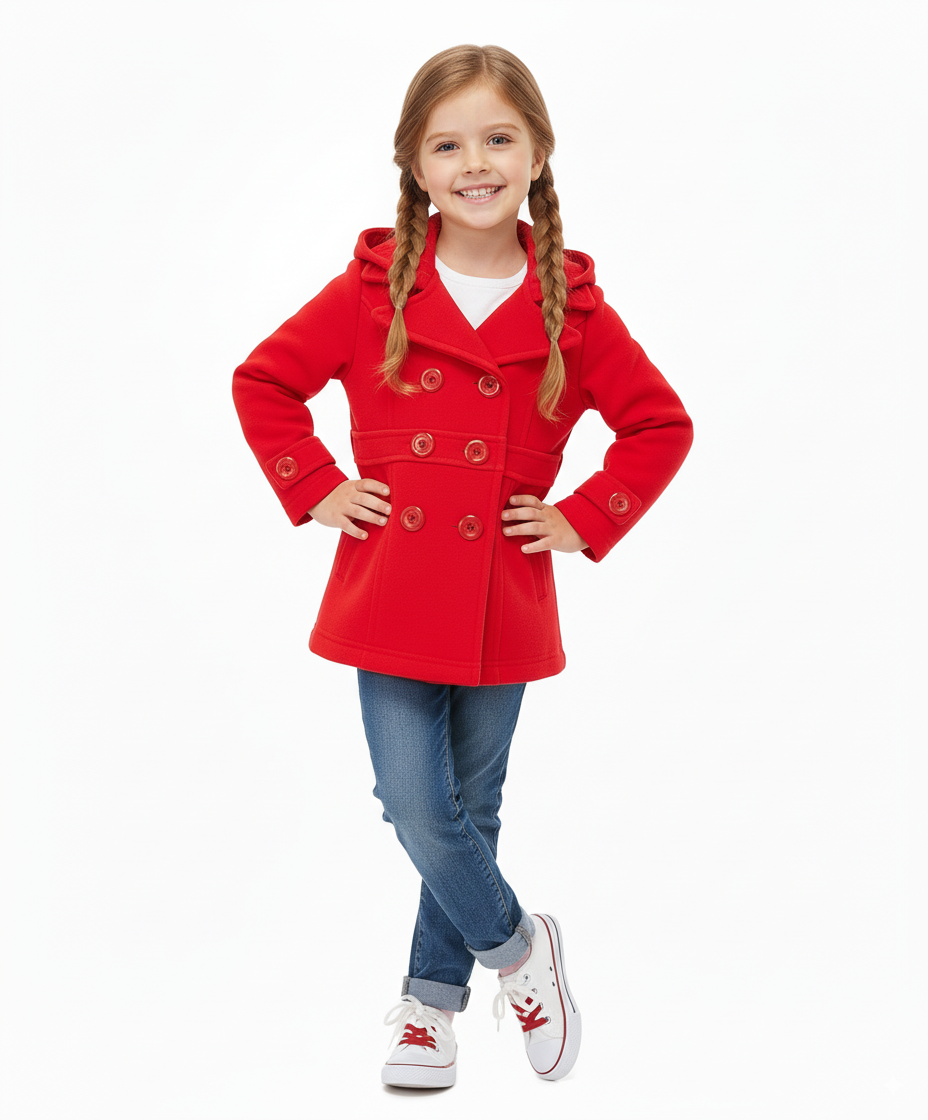 Girl Fleece Coat With Hood Red GJ17109