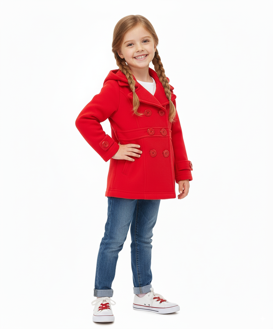 Girl Fleece Coat With Hood Red GJ17109