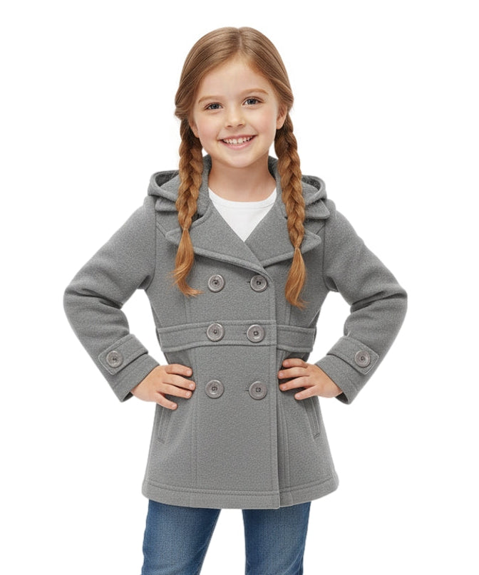 Girl Fleece Coat With Hood D Grey GJ17109