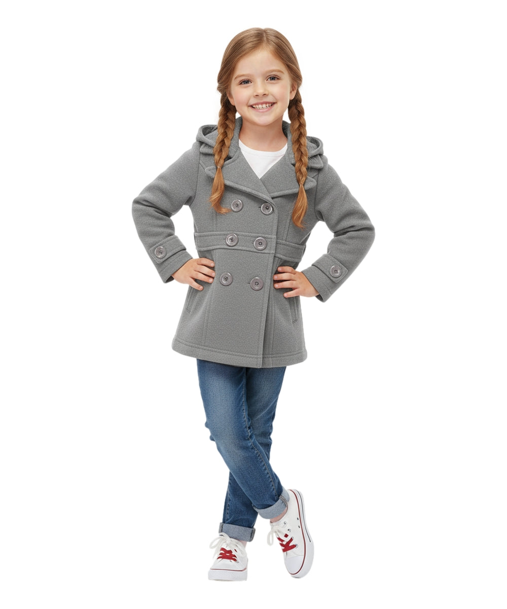 Girl Fleece Coat With Hood D Grey GJ17109