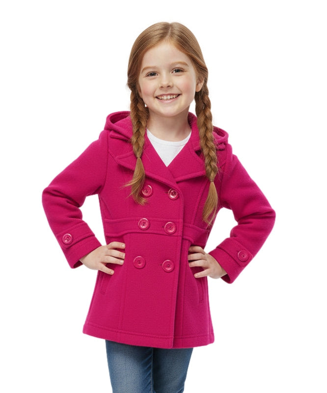 Girl Fleece Coat With Hood Fuchsia GJ17109