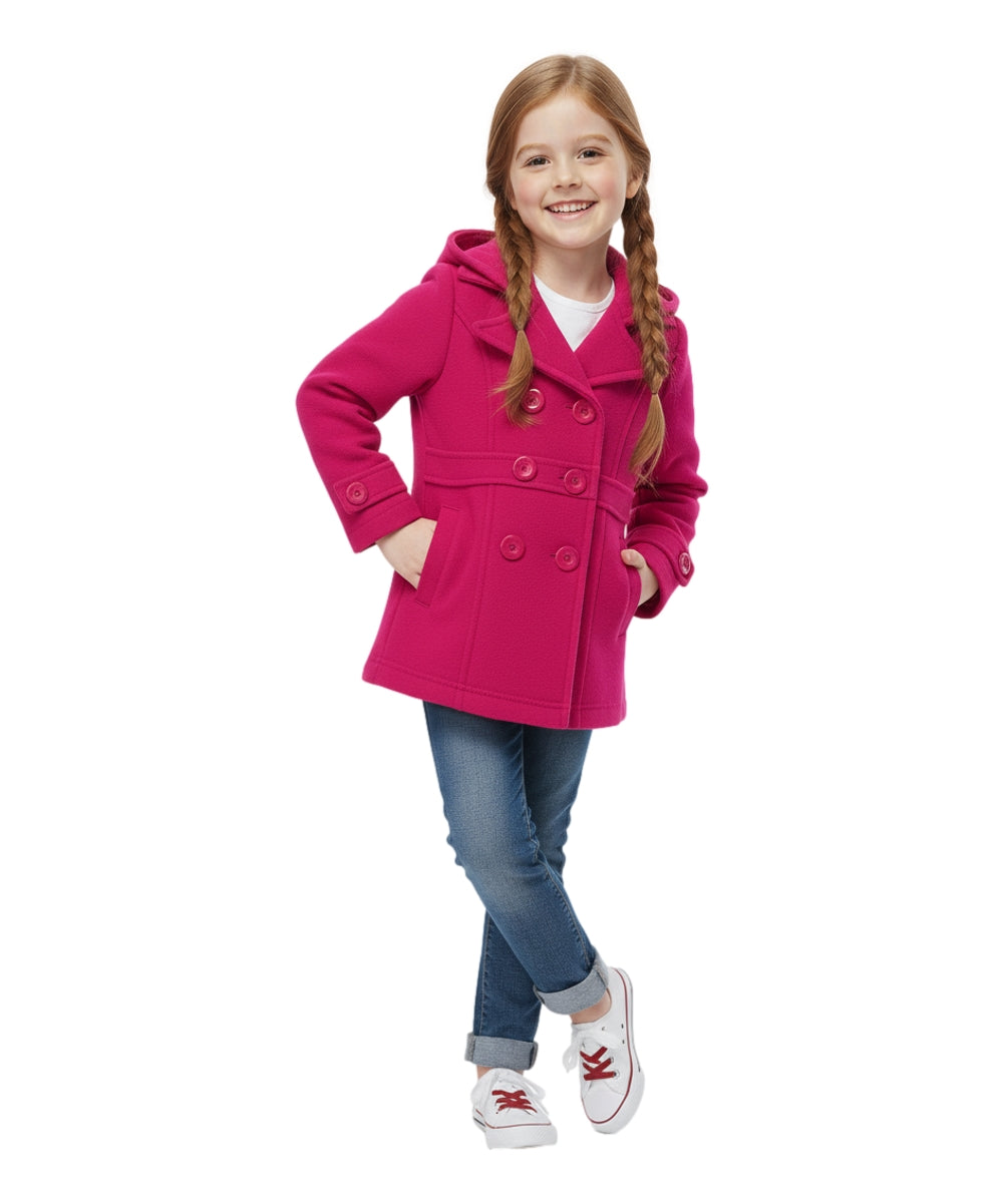 Girl Fleece Coat With Hood Fuchsia GJ17109