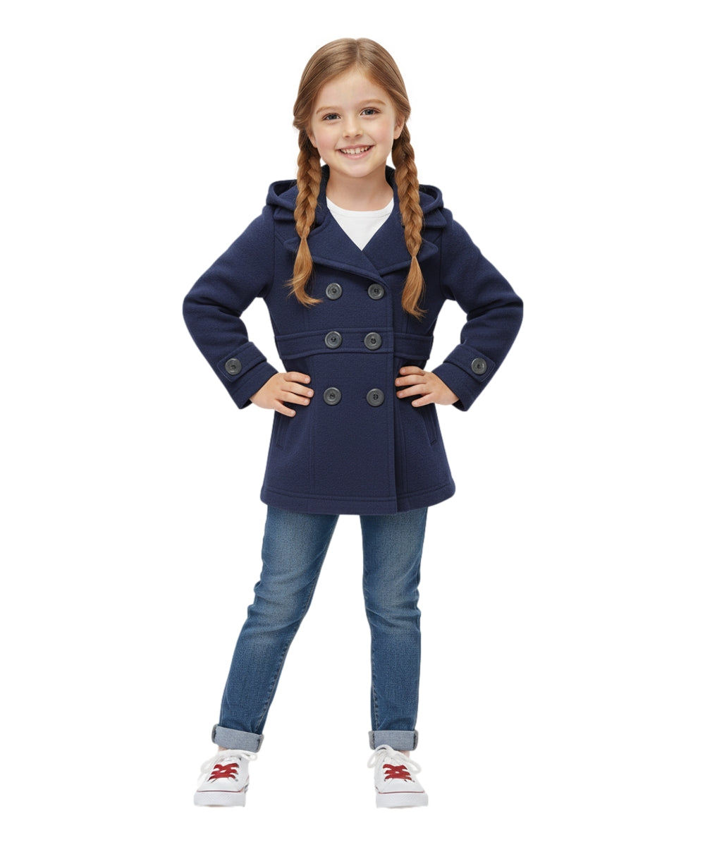 Girl Fleece Coat With Hood Navy GJ17109