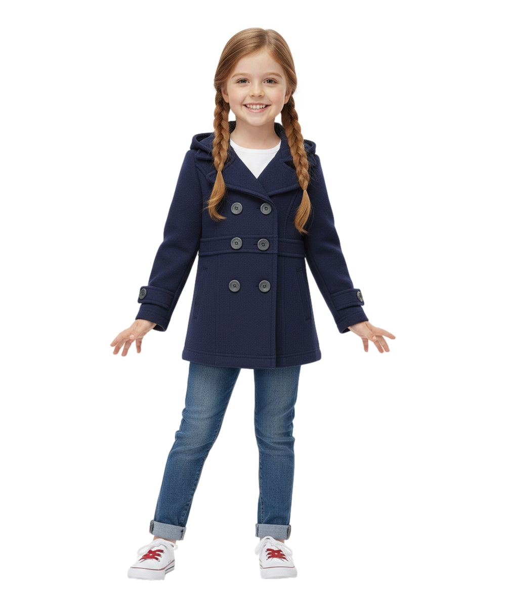 Girl Fleece Coat With Hood Navy GJ17109