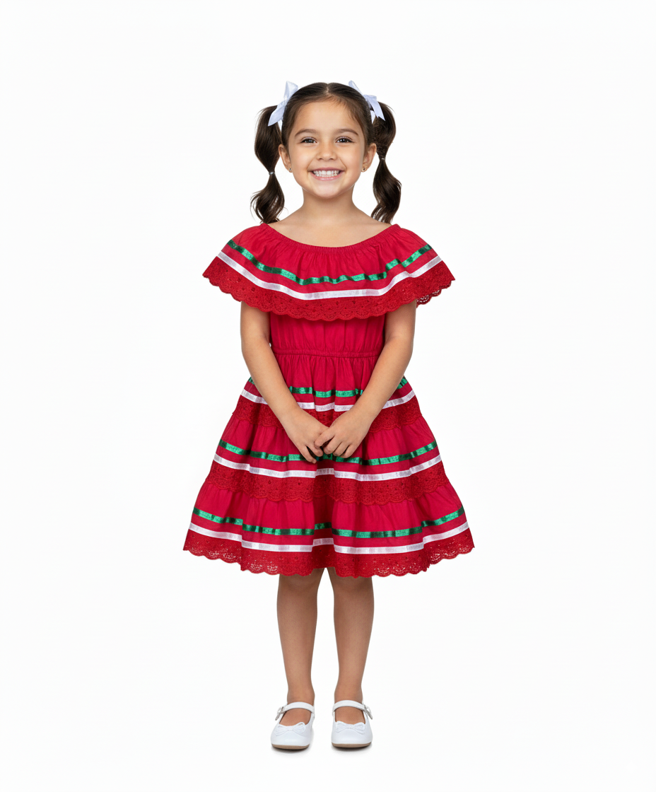 Girl's Traditional Mexican Cinco De Mayo Fiesta Dress Yellow/Red DR1949