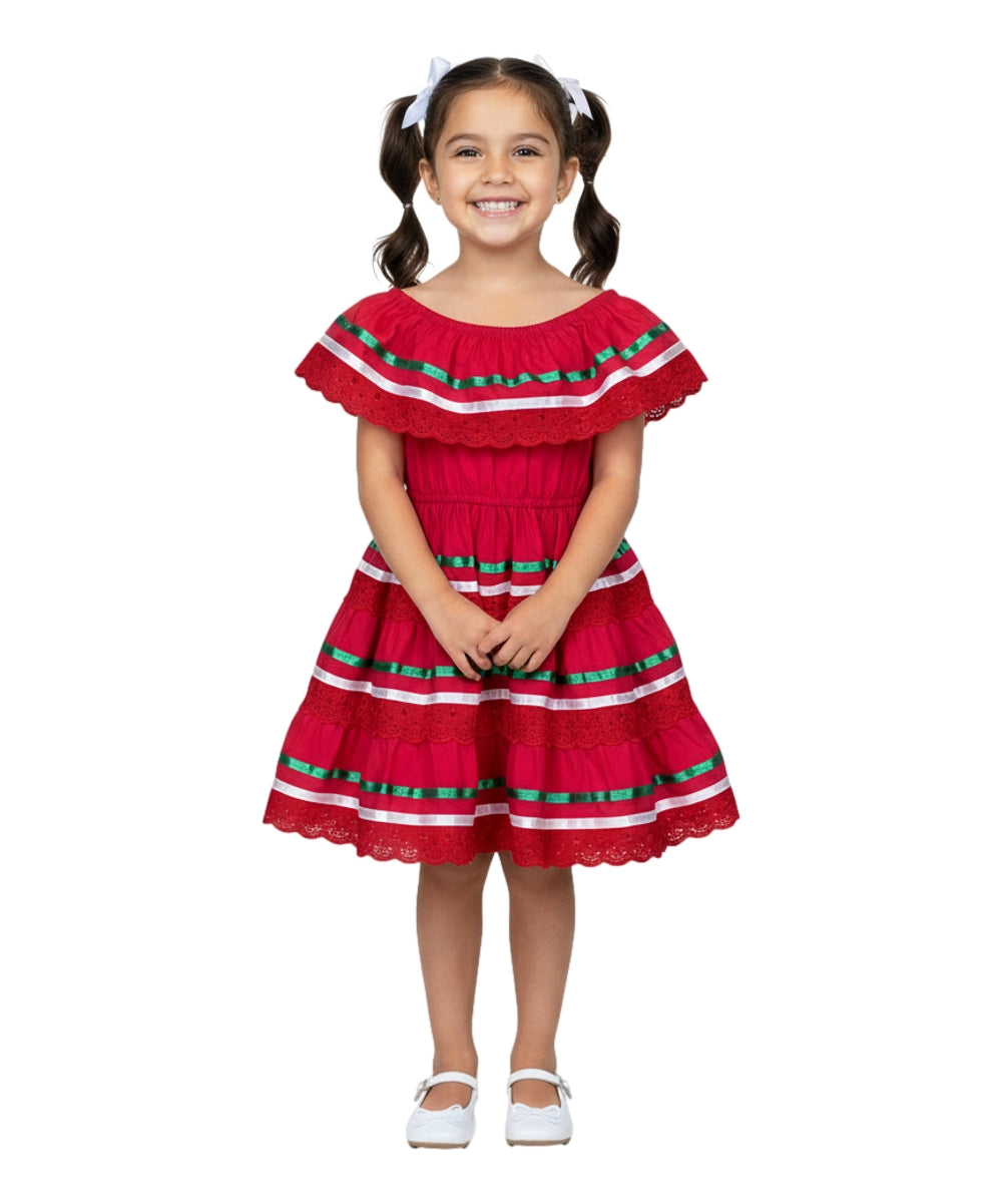 Girl's Traditional Mexican Cinco De Mayo Fiesta Dress Red X DR1949 – unik Retail