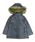 Girl's Zipper Hooded Puffer Jacket With Fur Grey GJ2088