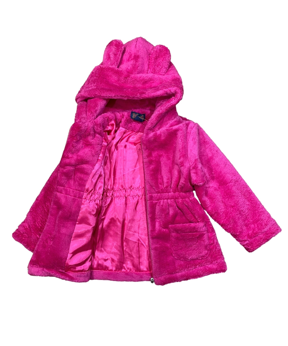 Girls Faux Fur Coat with Ear Hoodie Snow GJ22114