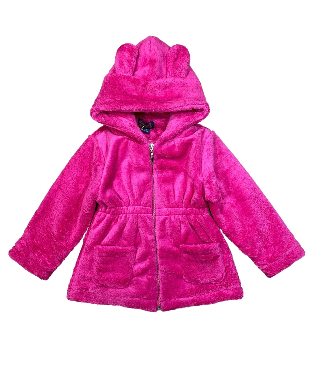 Girls Faux Fur Coat with Ear Hoodie   Off White GJ22114