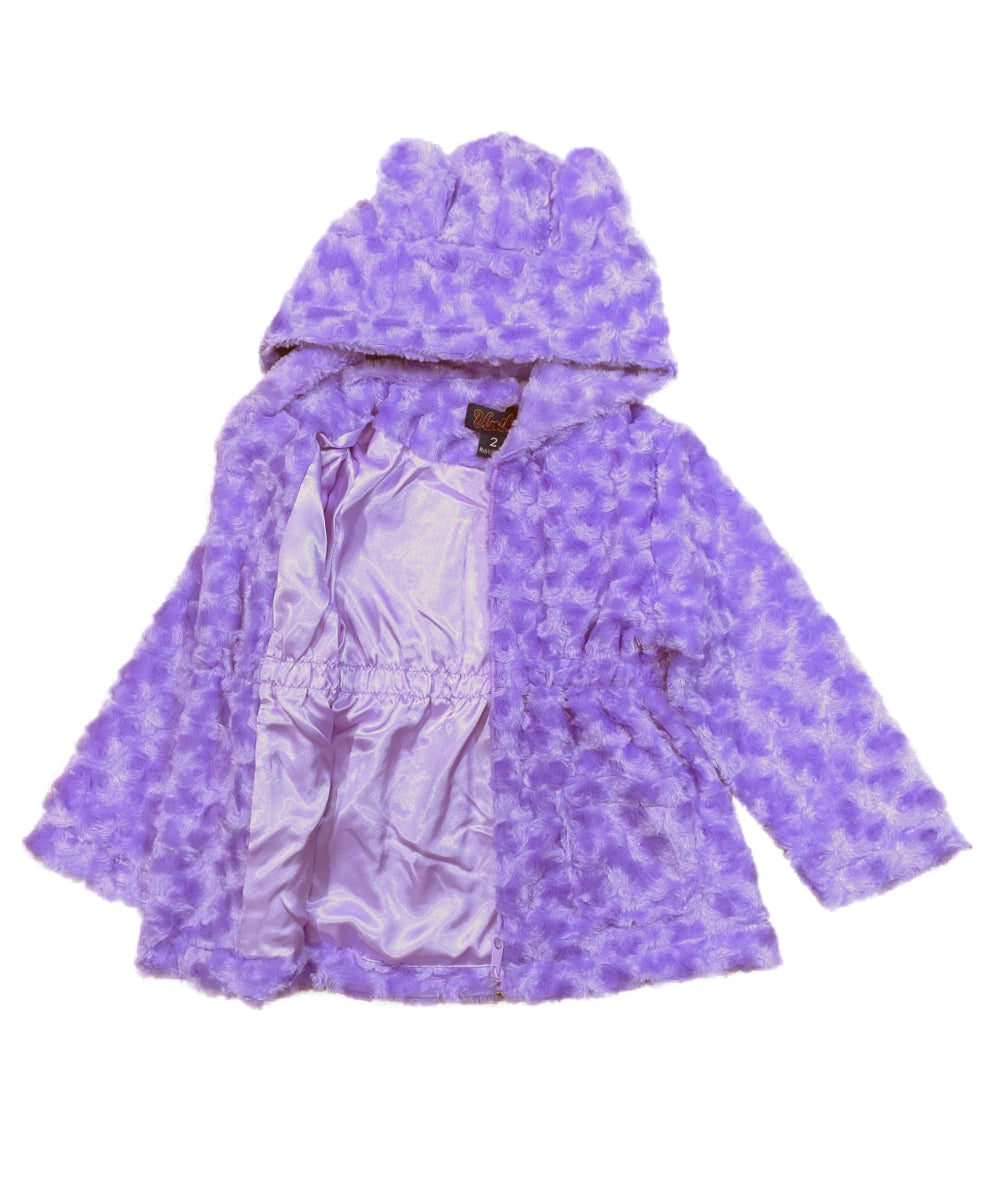Girls Faux Fur Coat with Ear Hoodie Snow GJ22114
