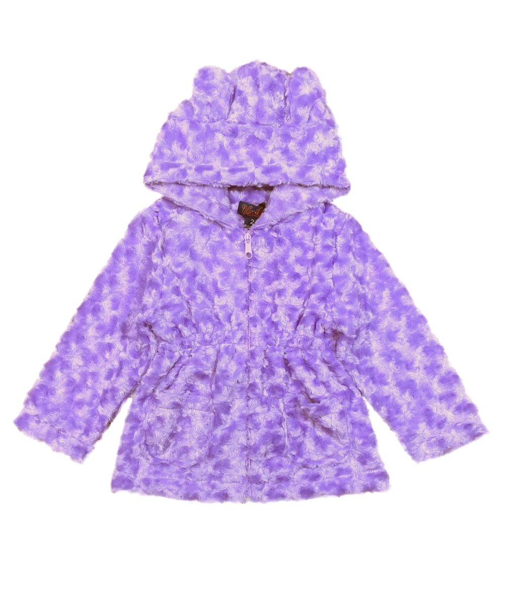 Girls Faux Fur Coat with Ear Hoodie   Off White GJ22114