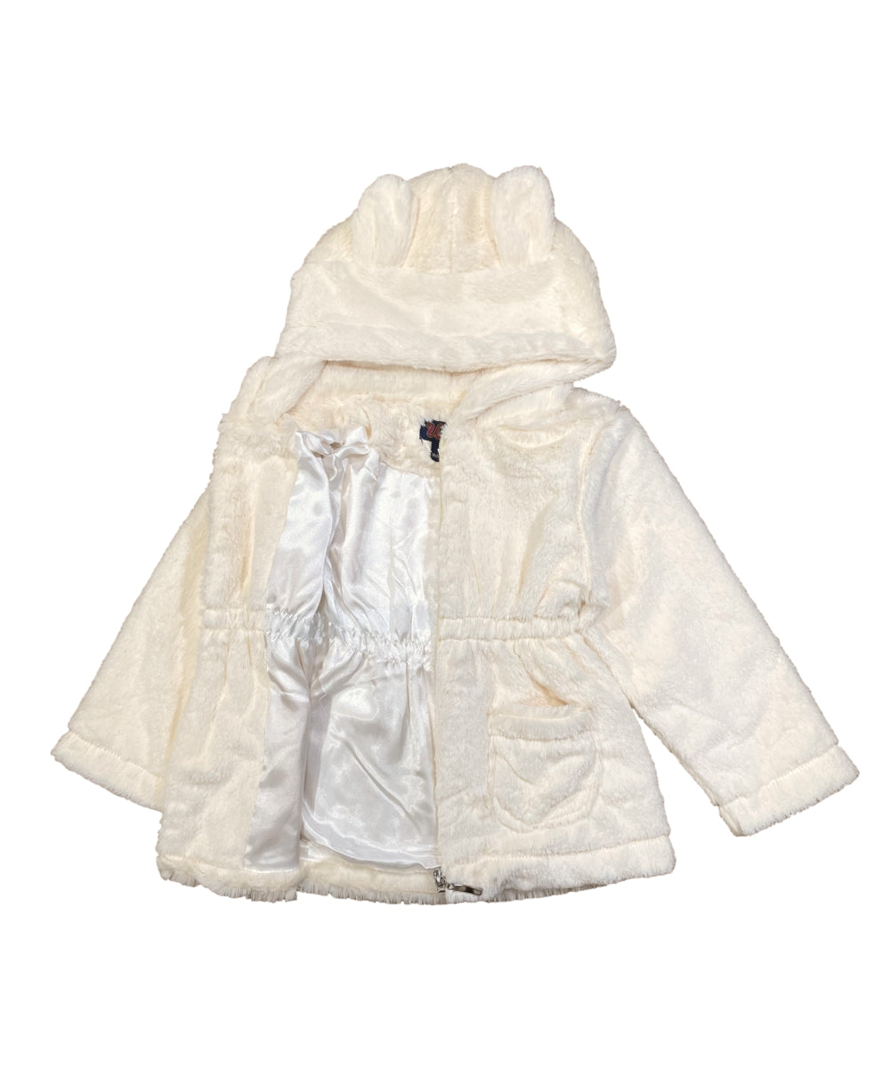 Girls Faux Fur Coat with Ear Hoodie Snow GJ22114