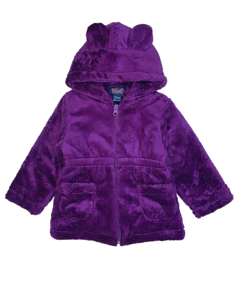 Girls Faux Fur Coat with Ear Hoodie   Off White GJ22114