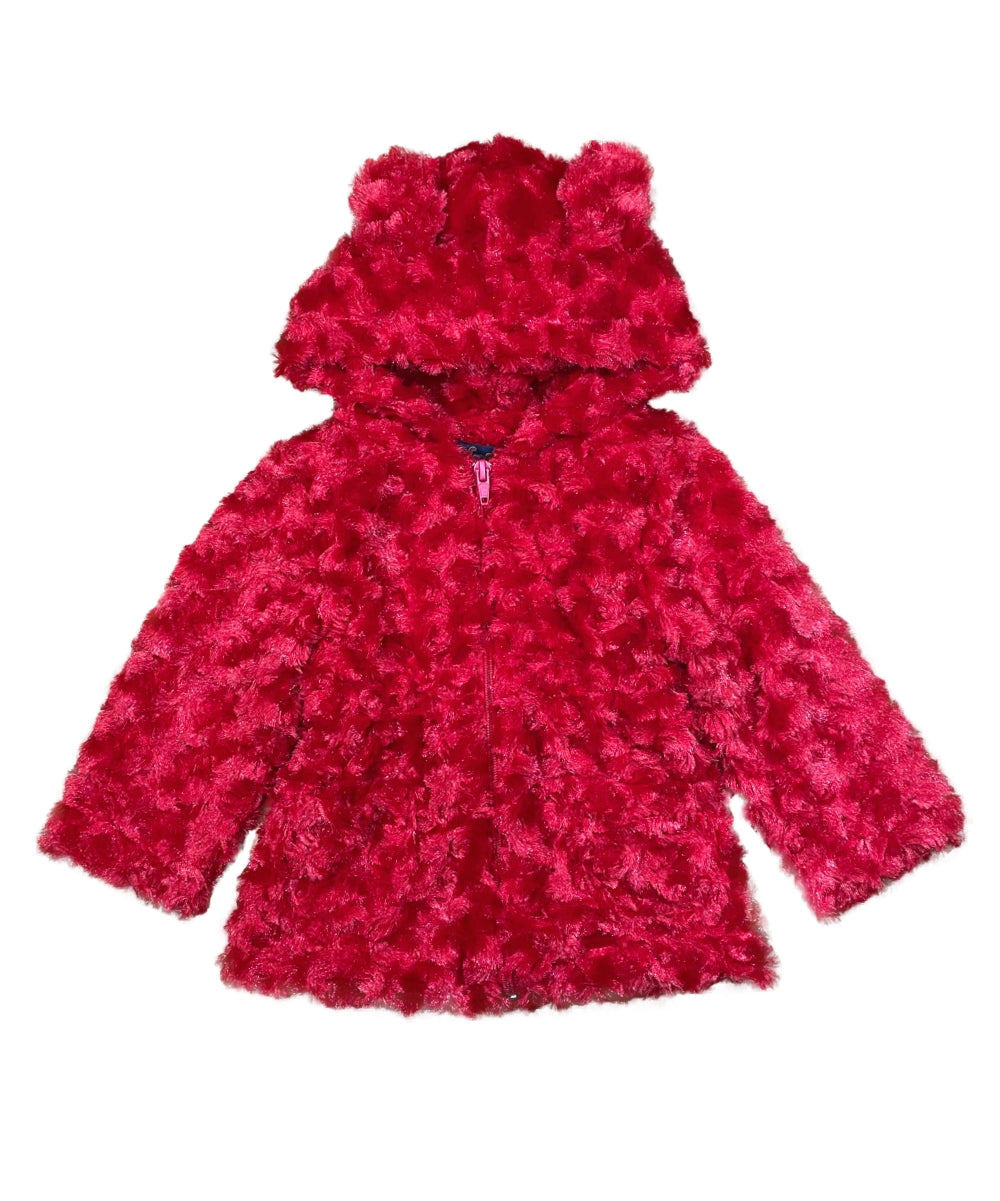 Girls Faux Fur Coat with Ear Hoodie   Off White GJ22114