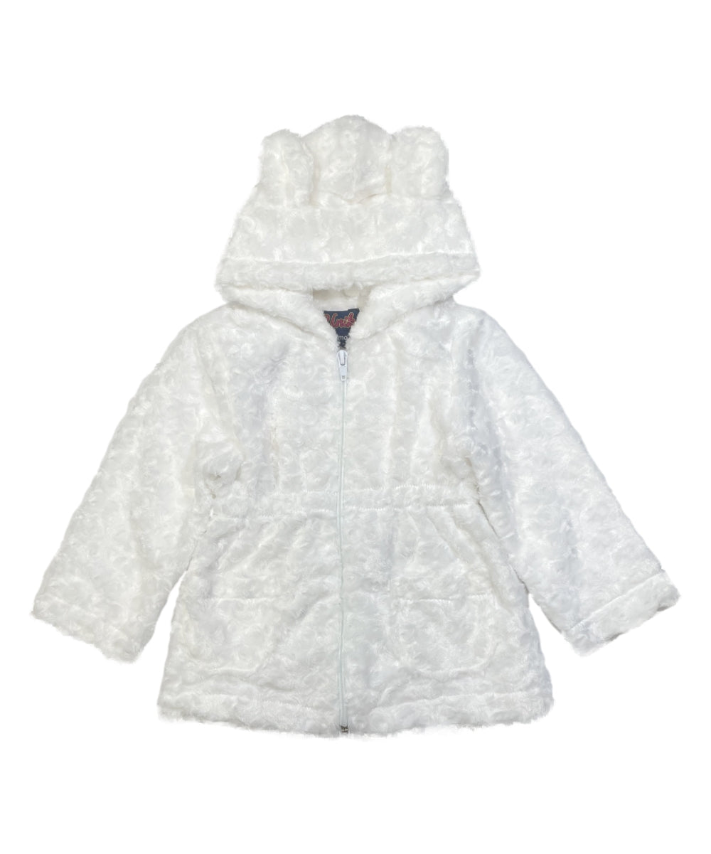 Girls Faux Fur Coat with Ear Hoodie   Off White GJ22114