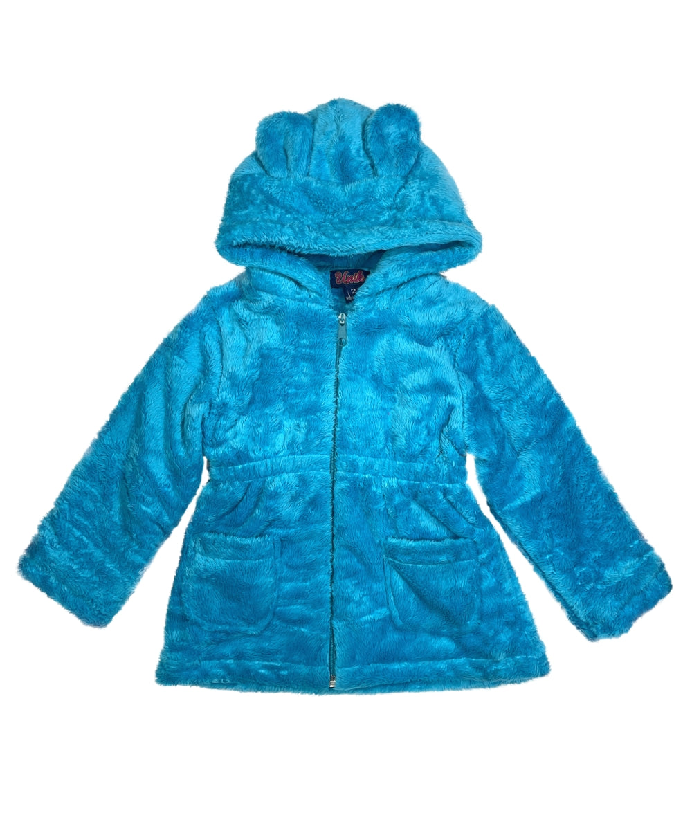 Girls Faux Fur Coat with Ear Hoodie   Off White GJ22114