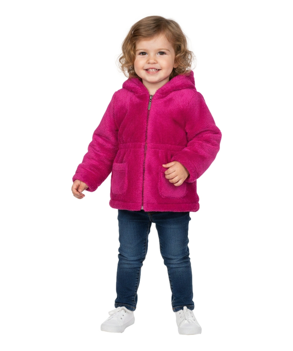 Girls Faux Fur Coat with Ear Hoodie Fuchsia GJ22114