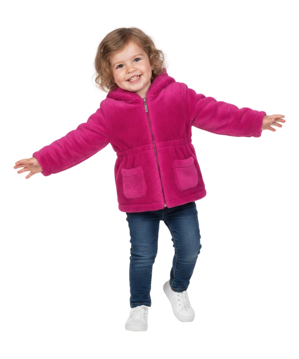 Girls Faux Fur Coat with Ear Hoodie Fuchsia GJ22114