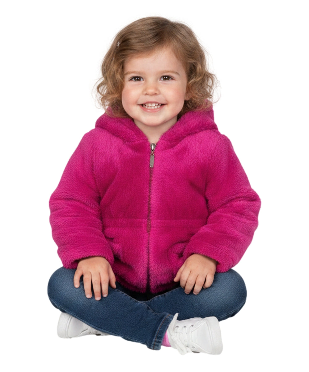 Girls Faux Fur Coat with Ear Hoodie Fuchsia GJ22114