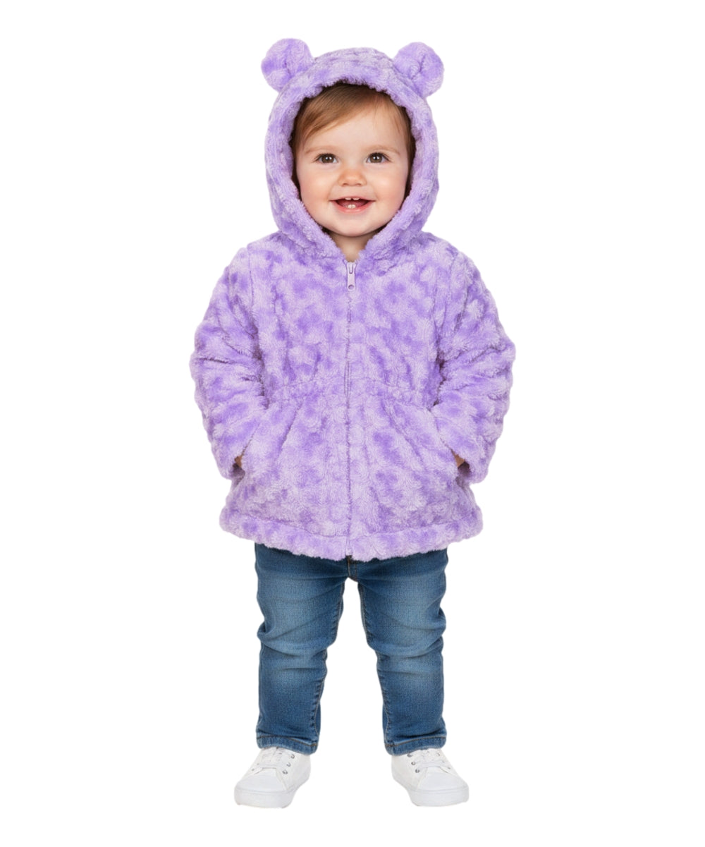 Girls Faux Fur Coat with Ear Hoodie Lilac GJ22114