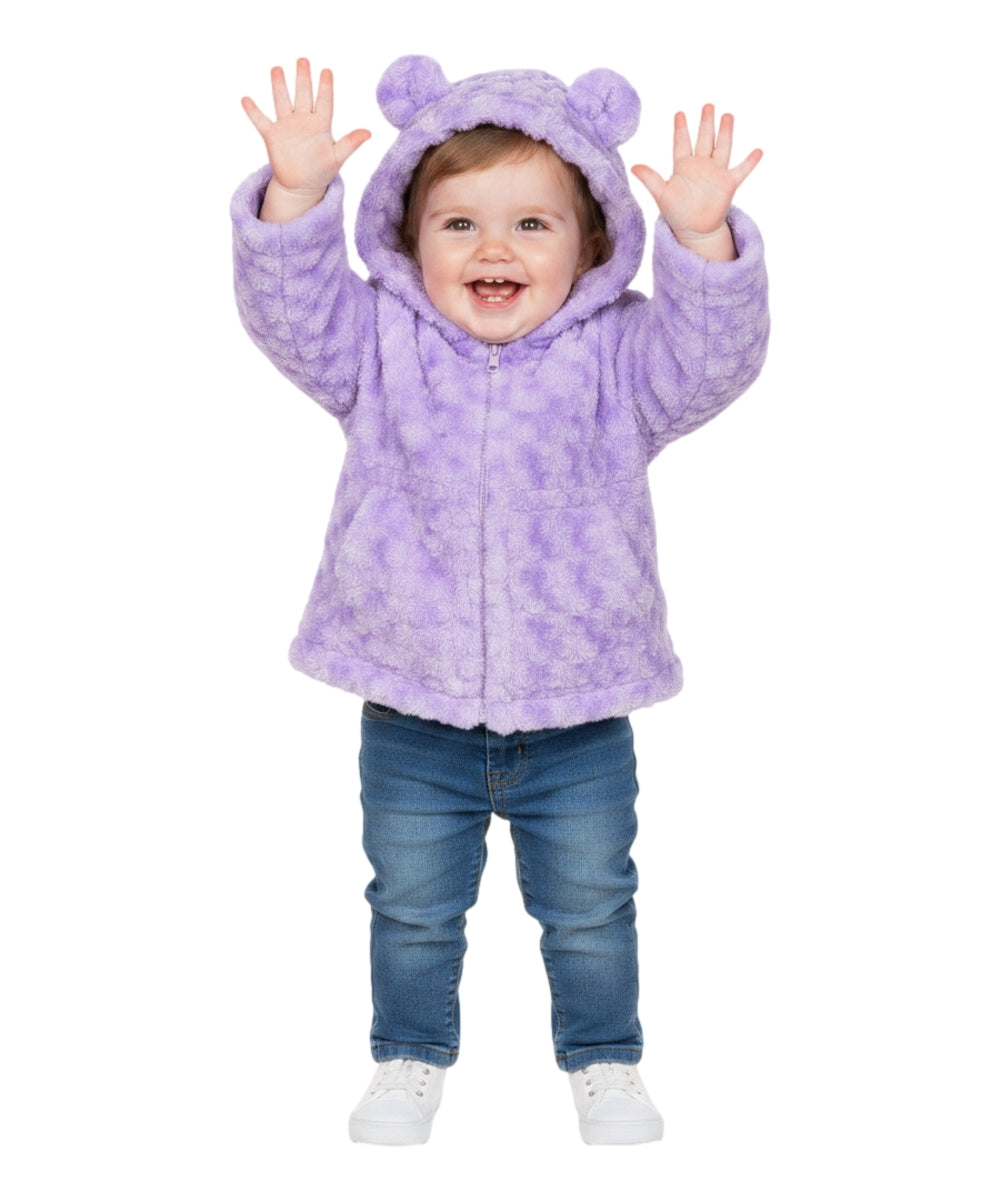 Girls Faux Fur Coat with Ear Hoodie Lilac GJ22114