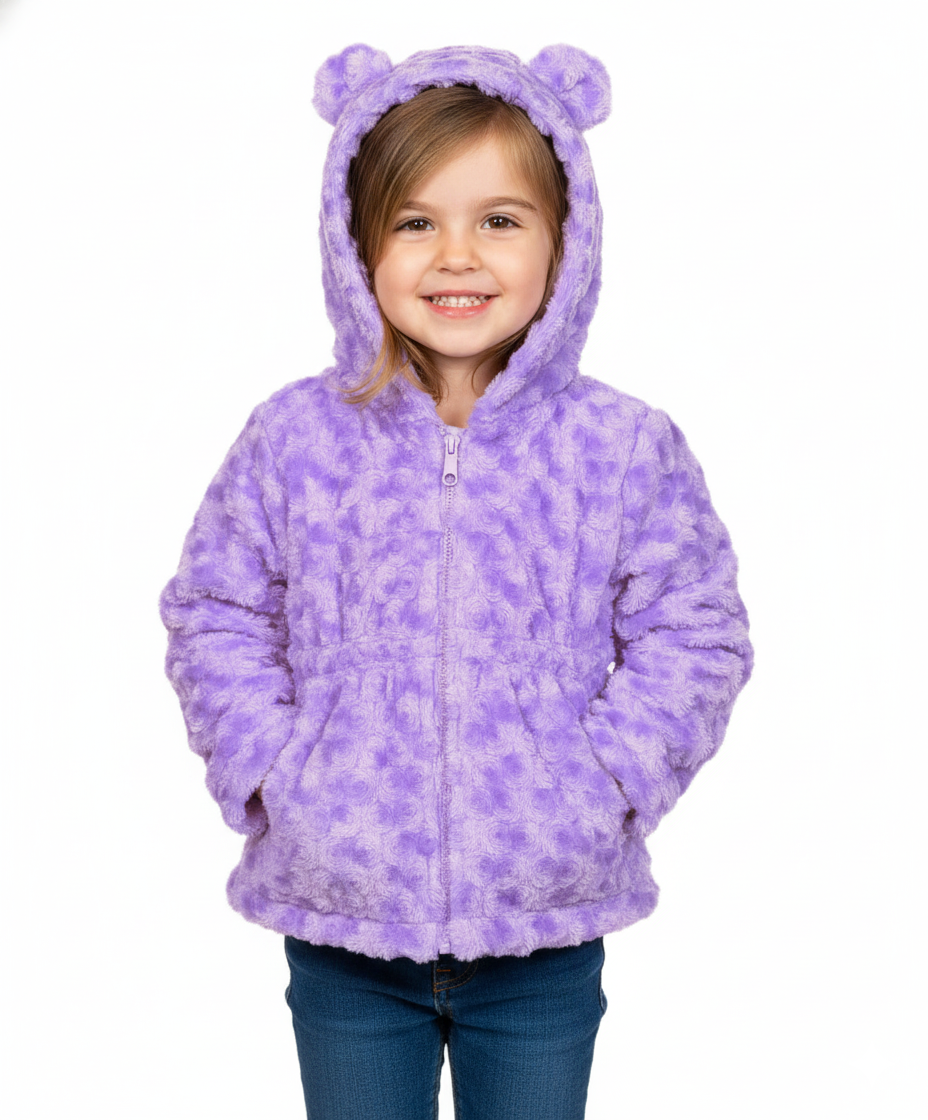 Girls Faux Fur Coat with Ear Hoodie Lilac GJ22114