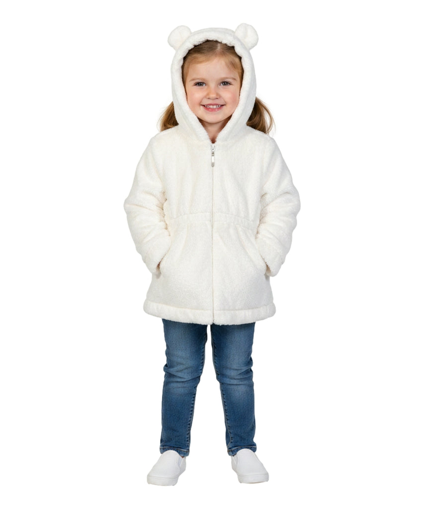Girls Faux Fur Coat with Ear Hoodie   Off White GJ22114