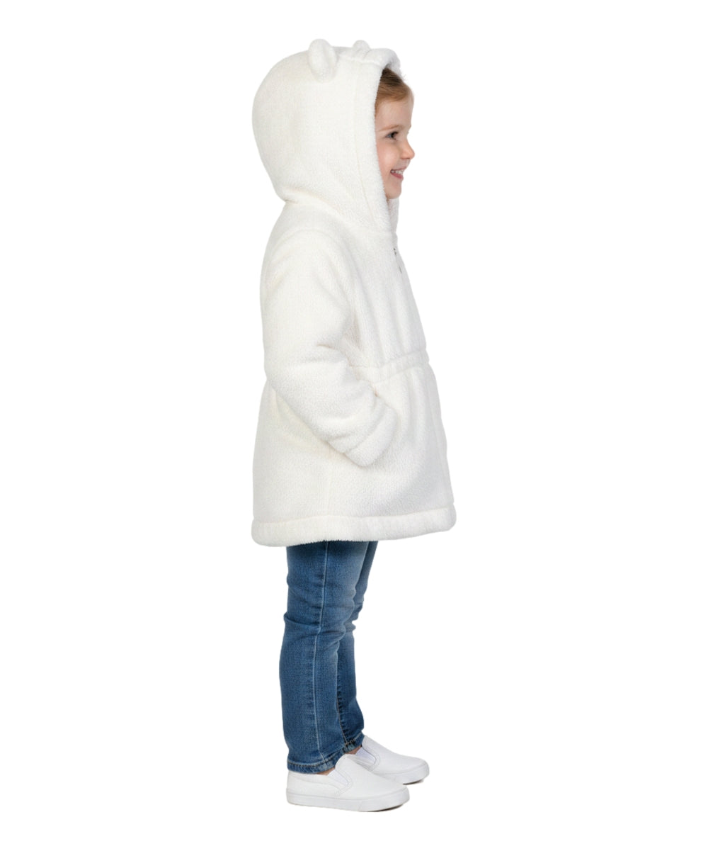 Girls Faux Fur Coat with Ear Hoodie   Off White GJ22114