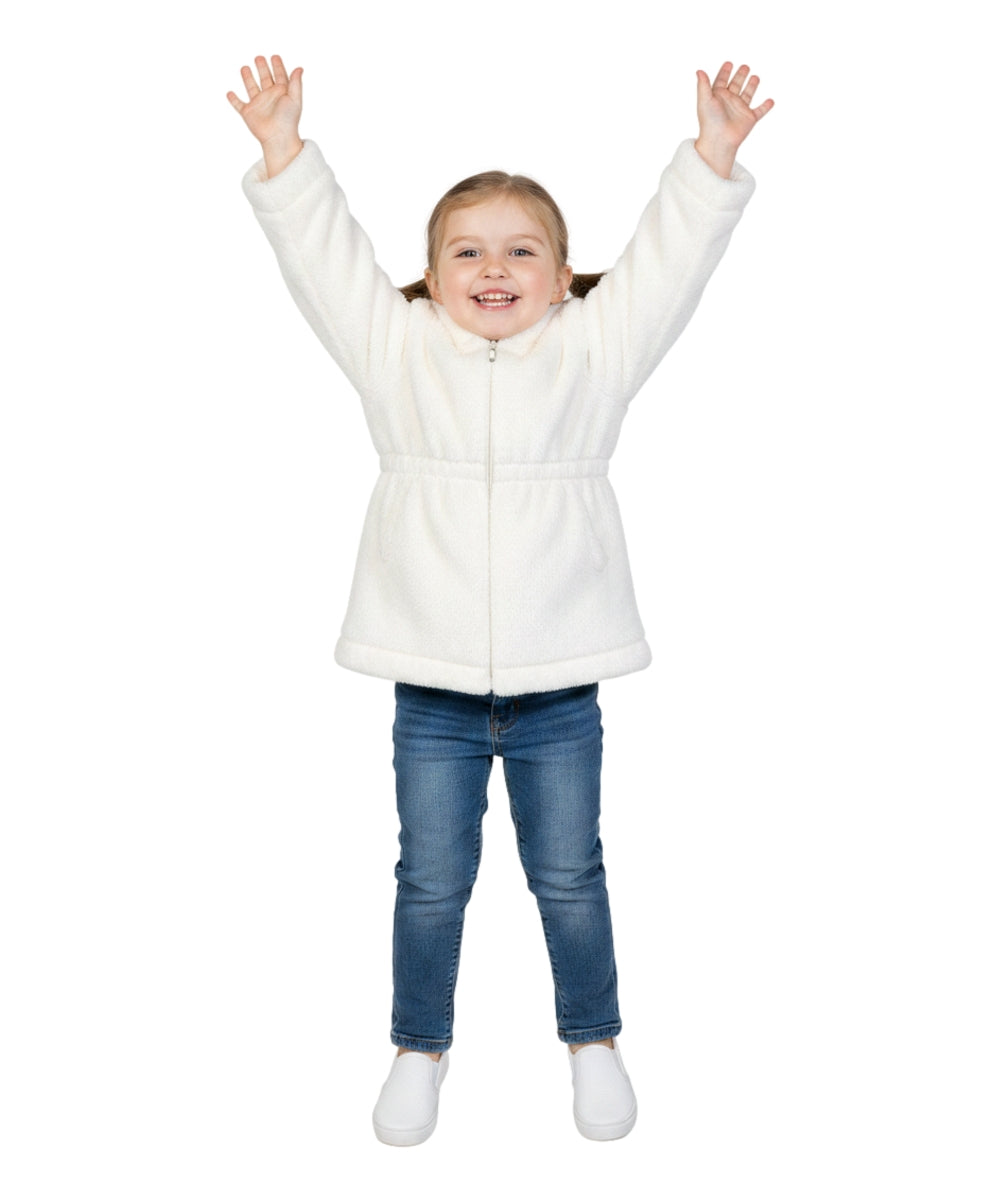 Girls Faux Fur Coat with Ear Hoodie   Off White GJ22114