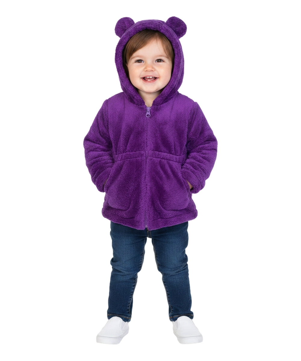 Girls Faux Fur Coat with Ear Hoodie Purple GJ22114