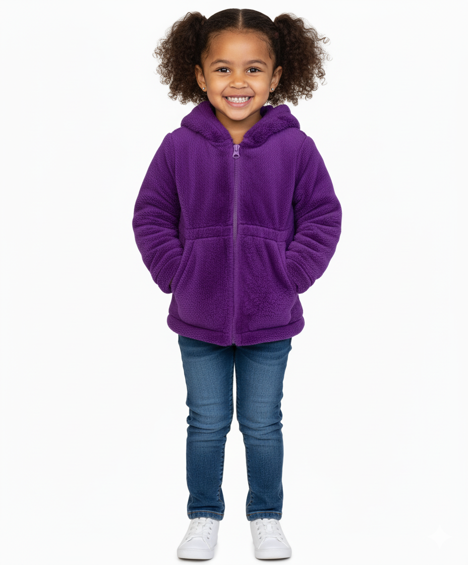 Girls Faux Fur Coat with Ear Hoodie Purple GJ22114